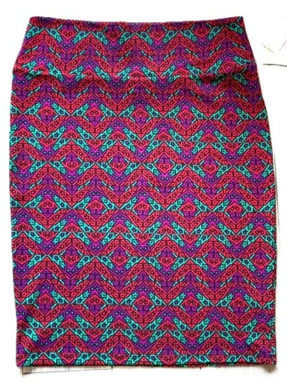 LuLaRoe Cassie Pencil Skirt Large 14-16 Geometric Chevron Multicolored Red Purpl